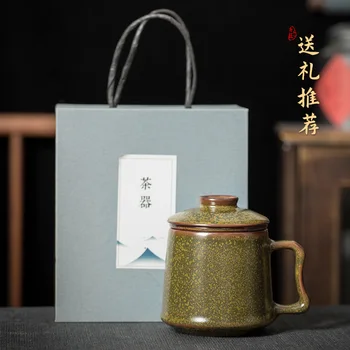 |Chá de pó de esmalte cerâmico escritório pessoal xícara de chá copo de chá de separação de água do alto grau de família filtro de xícara de chá com tampa 4